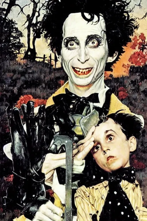 Image similar to edward scissorhands painted by norman rockwell