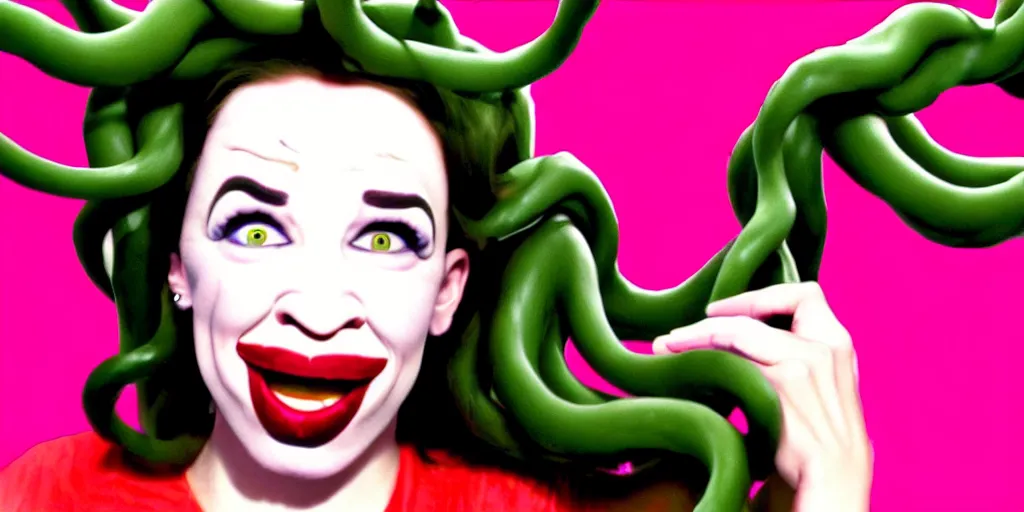 Image similar to old distorted camcorder video of miranda sings as medusa, multiple poses, 6 4 0 x 4 8 0 low resolution video