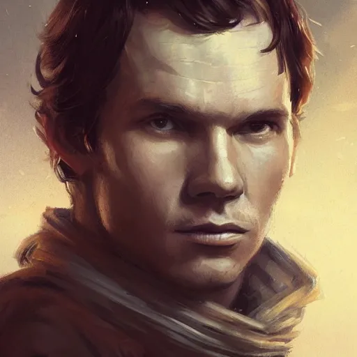 Image similar to portrait of a man by greg rutkowski, han solo, star wars expanded universe, he is about 3 0 years old, highly detailed portrait, digital painting, artstation, concept art, smooth, sharp foccus ilustration, artstation hq