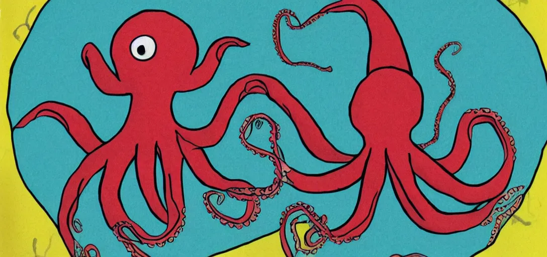 Image similar to children's book illustration of a sad octopus