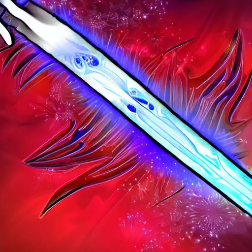 Prompt: magical katana with blue flames running up and down the blade, digital art, intricate design, vivid