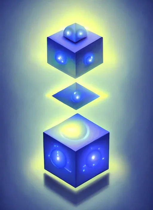 Image similar to symmetry!! product render abstract mysterious cube floating, glowing lights!! intricate elegant, highly detailed, digital painting, artstation, concept art, smooth, sharp focus, illustration, art by artgerm