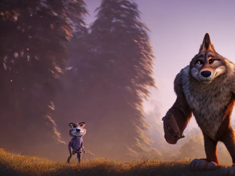 Image similar to a film still from zootopia main character portrait anthro anthropomorphic wolf guard head animal person fursona pixar disney animation sharp rendered in unreal engine 5 anime key art by greg rutkowski bloom dramatic lighting modeling beginner render