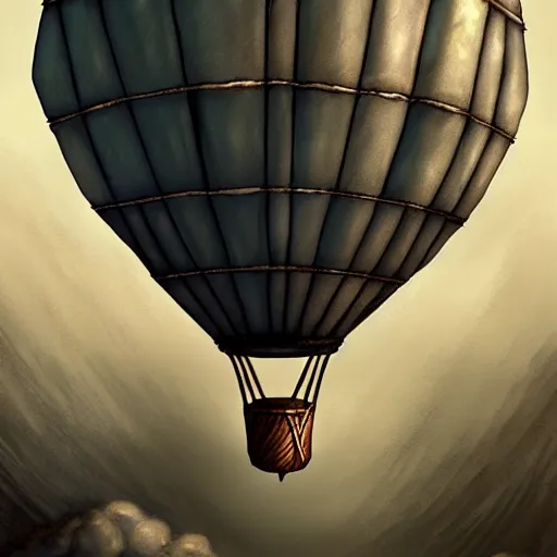 Image similar to old air balloon, epic fantasy, detailed, intricate, digital painting, concept art, realistic, smooth, focus, rim light