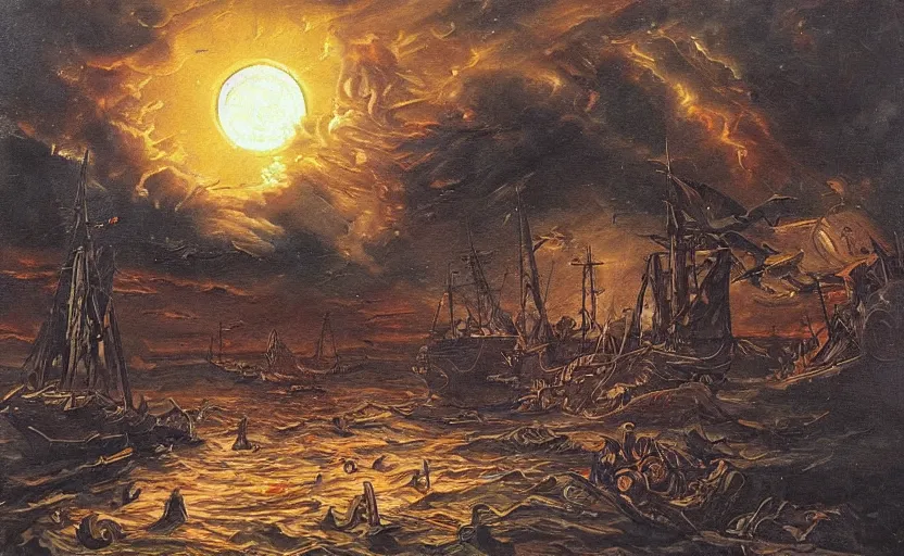 Image similar to apocalypse old painting style