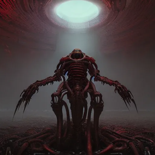 Image similar to doom gmeplay by Ayami Kojima, Beksinski, Giger, vray render, unreal engine, 50mm lens, bottom angle