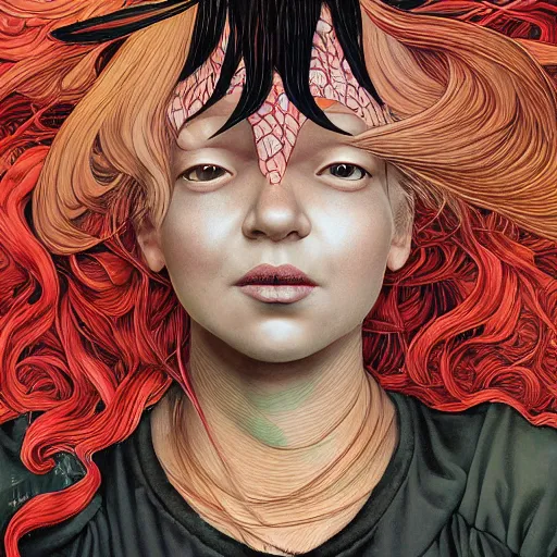 Image similar to portrait of crazy beautiful singer sia kate isobelle furler, ymmetrical, by yoichi hatakenaka, masamune shirow, josan gonzales and dan mumford, ayami kojima, takato yamamoto, barclay shaw, karol bak, yukito kishiro