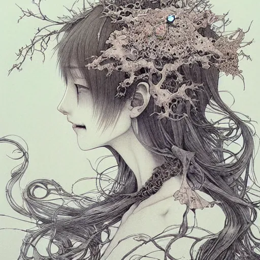 Image similar to prompt: Fragile looking vessel portrait soft light drawn by Vania Zouravliov and Takato Yamamoto, inspired by Fables, magical and alchemical weapons, soft light, white background, intricate detail, intricate ink painting detail, sharp high detail, manga and anime 2000