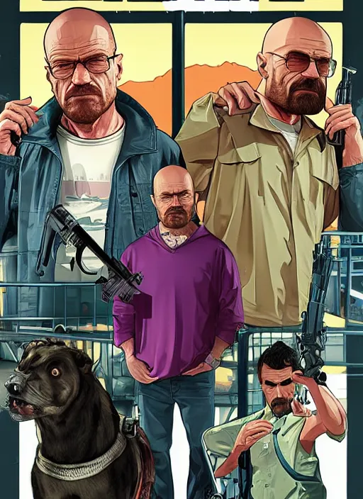 Image similar to gta 5 game poster showing walter white holding prison bars