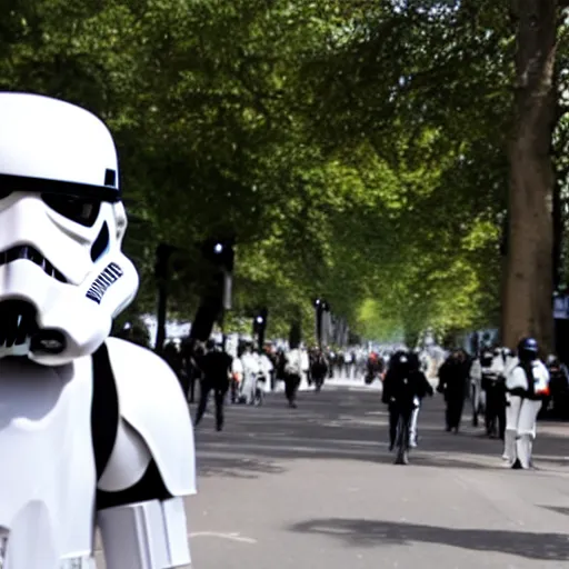 Image similar to Stormtrooper walks in the avenue des champs elysée