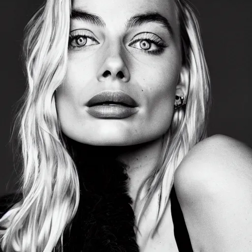 Image similar to a portrait of margot robbie doing a kissing face, highly detailed