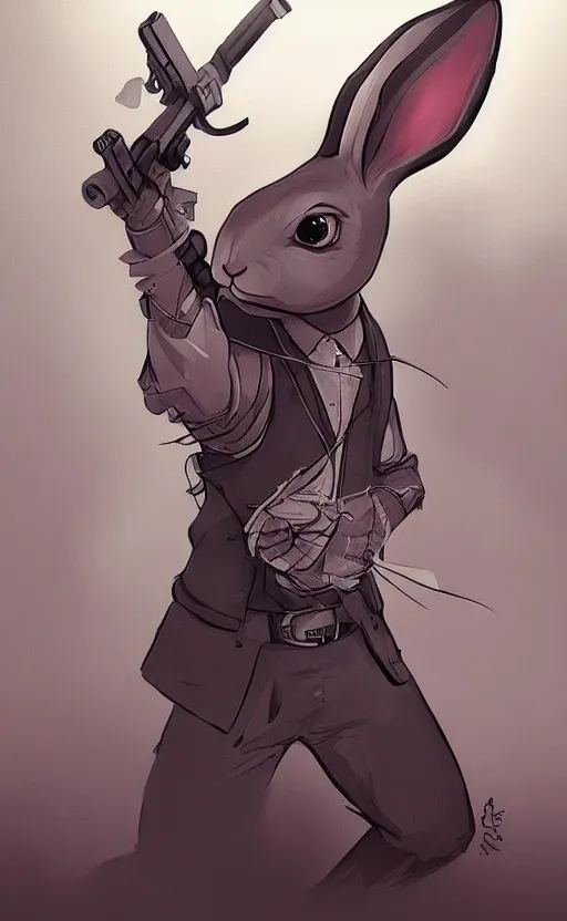 Image similar to rabbit as a hitman, dynamic lighting, fantasy concept art, trending on art station, stunning visuals, creative, cinematic, ultra detailed, comic strip style