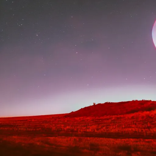 Prompt: photo of apocalypse landscape with full red Moon 8K