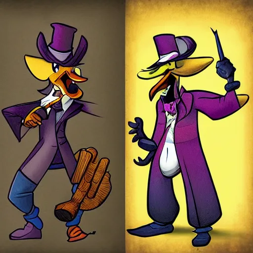 Image similar to character concept art, baroque darkwing duck fighting crime