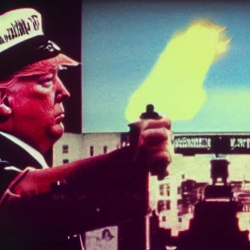 Image similar to Donald Trump shooting Hitler, synthwave, high details, 8k, sharp, realistic