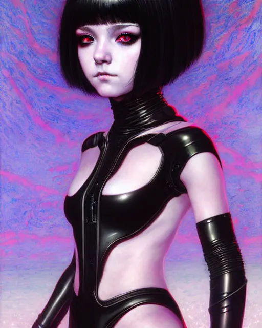 Image similar to portrait of beautiful cute young goth maiden girl with short white hairs in warhammer bikini armor, art by ( ( ( kuvshinov ilya ) ) ) and wayne barlowe and gustav klimt and artgerm and wlop