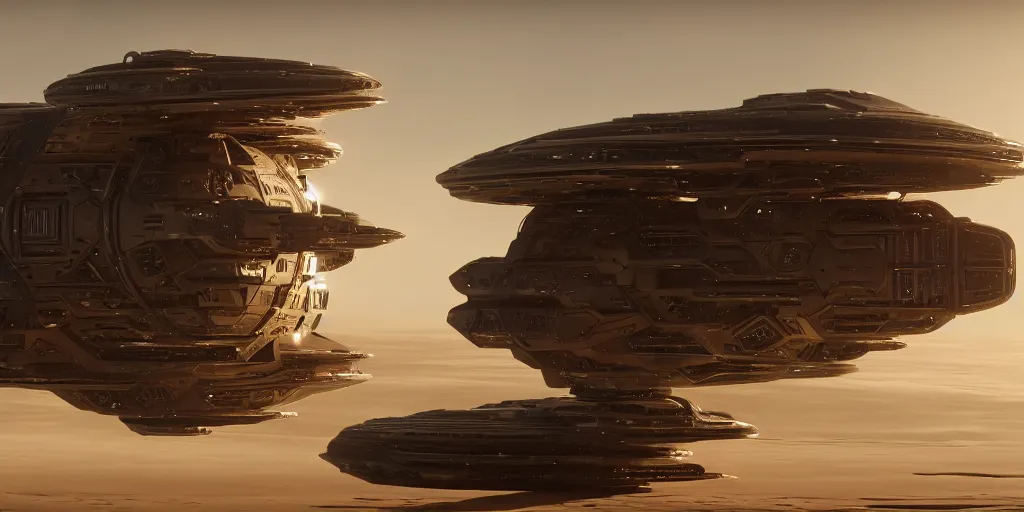 Prompt: spaceship from the movie dune, 2 0 2 1 cinematic 4 k framegrab, intricate abstract spaceship floating detailed docking ports