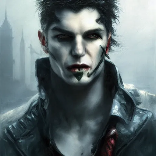 Image similar to the last male vampire in london by raymond swanland, highly detailed, dark tones