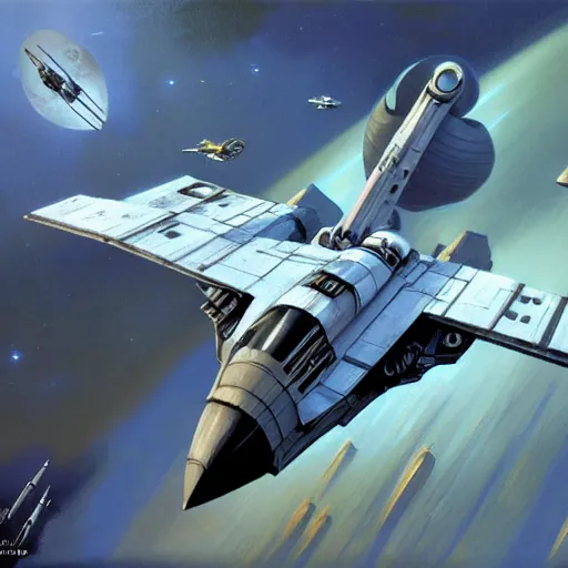 Prompt: scifi concept art by ralph mcquarrie and ralph mcquarrie, x wing starfighter, star wars expanded universe, intrincate, highly detailed, digital painting, artstation, concept art, smooth, sharp foccus ilustration, artstation hq