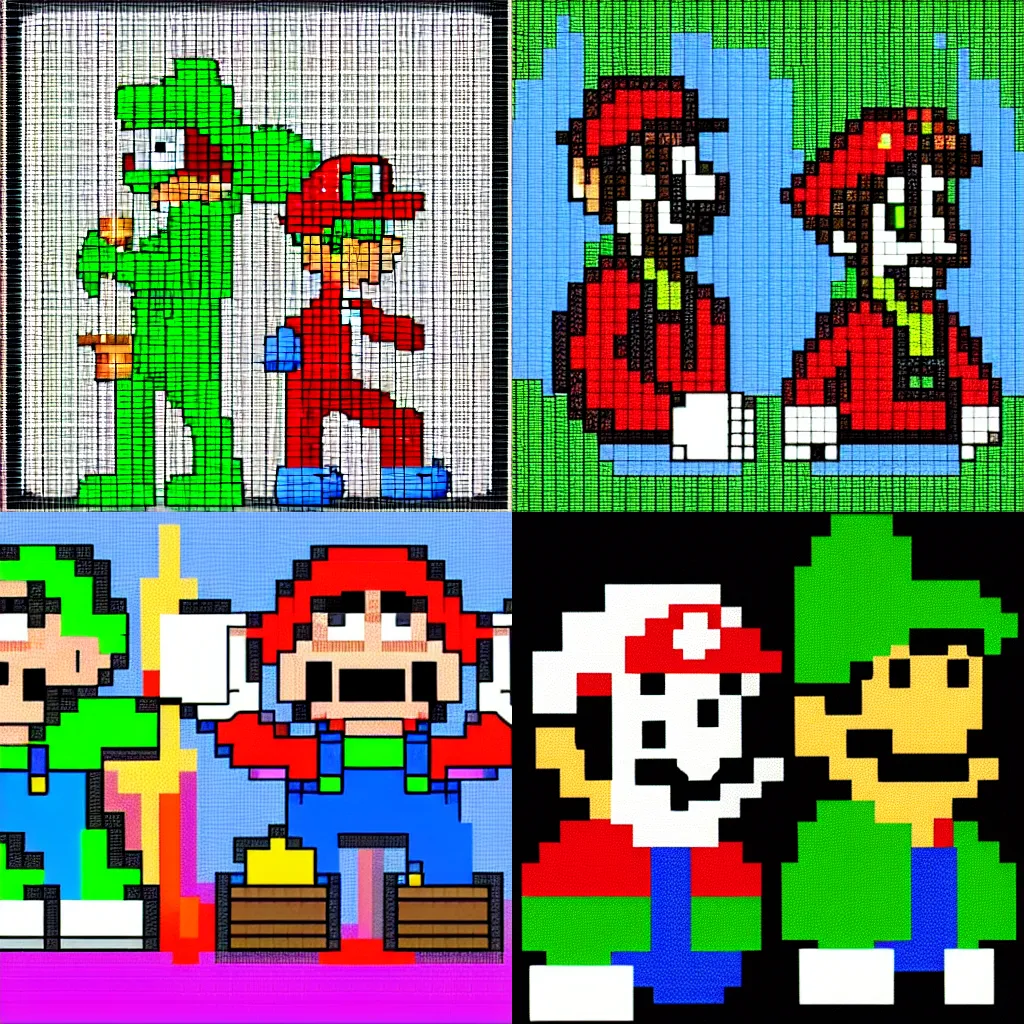 Prompt: Pixel art for Mario and Luigi
