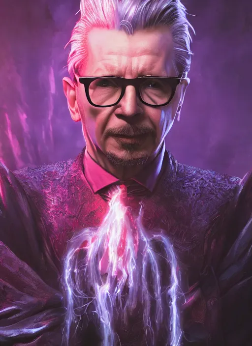 Image similar to A fantasy comic book style portrait painting of Gary Oldman as a wizard in dark castle setting, unreal 5, DAZ, hyperrealistic, octane render, RPG portrait, dynamic lighting