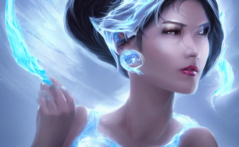 Image similar to Female God of ice by Artgerm, trending in Art Station, digital art, cinematic lighting, 4k