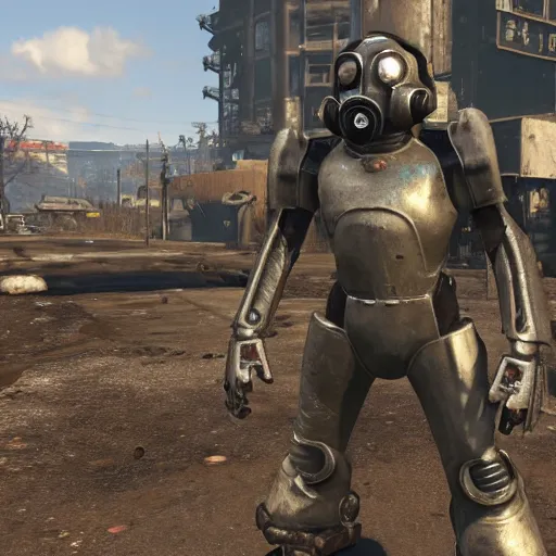 Prompt: in-game footage of Tim Pool in T-51 power armor in Fallout 4