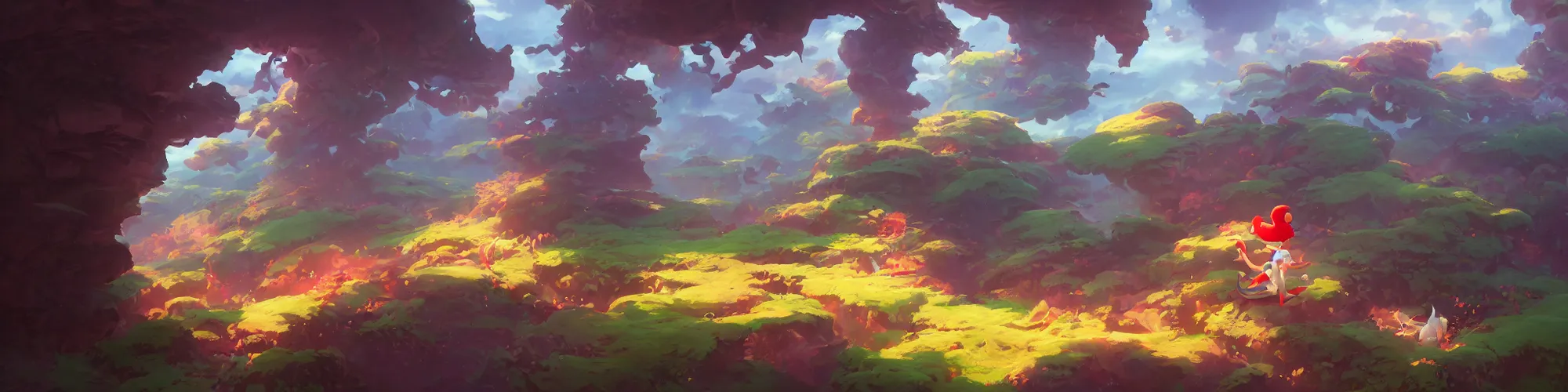 Image similar to 3 6 0 panoramic dynamics matte painting acrylic blur oil wonderland yoshi kurbi dofus, hight contrast,, behance hd by jesper ejsing, by rhads, makoto shinkai and lois van baarle, ilya kuvshinov, rossdraws global illumination