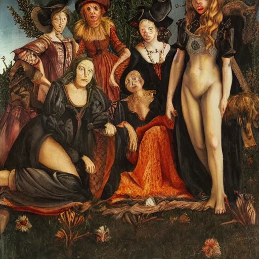 Image similar to witches in the coven, highly detailed, art, renaissance paintin, oil painting