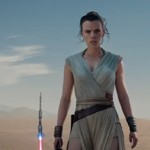 Image similar to A still of Scarlett Johansson as Rey in Star Wars: The Force Awakens (2015)