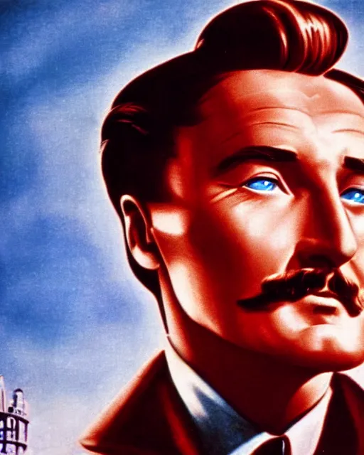 Prompt: Errol Flynn as a scientist. 1980s dystopian Soviet Russia, propaganda screens. Unreal engine, fantasy art by Peter Lerner. Faithfully depicted facial expression, perfect anatomy global illumination, radiant light, detailed and intricate environment