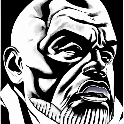 Image similar to president thanos black and white cell shaded digital artwork in the style of grand theft auto five cover art