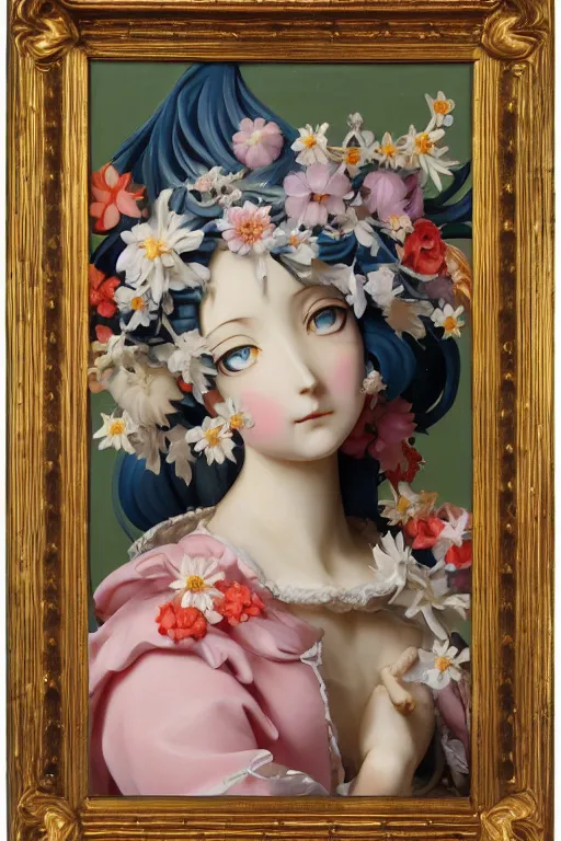 Prompt: a painting of anime figurine made from flowers and jelly, flemish baroque, neoclassicism, made of flowers