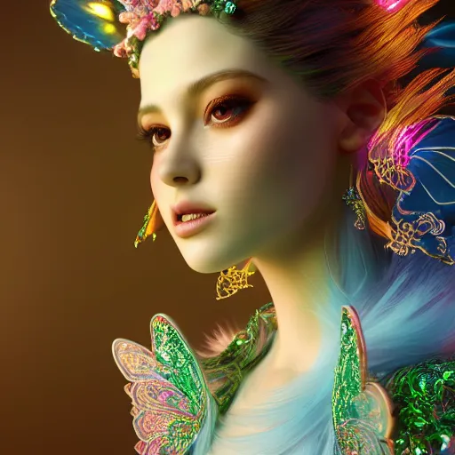 Prompt: portrait of fairy princess, beautiful, attractive, glowing, ornate and intricate, jaw dropping, dynamic lighting, colorful, fairy tale, intricate and detailed, 4 k octane render, intricate wings, side shot