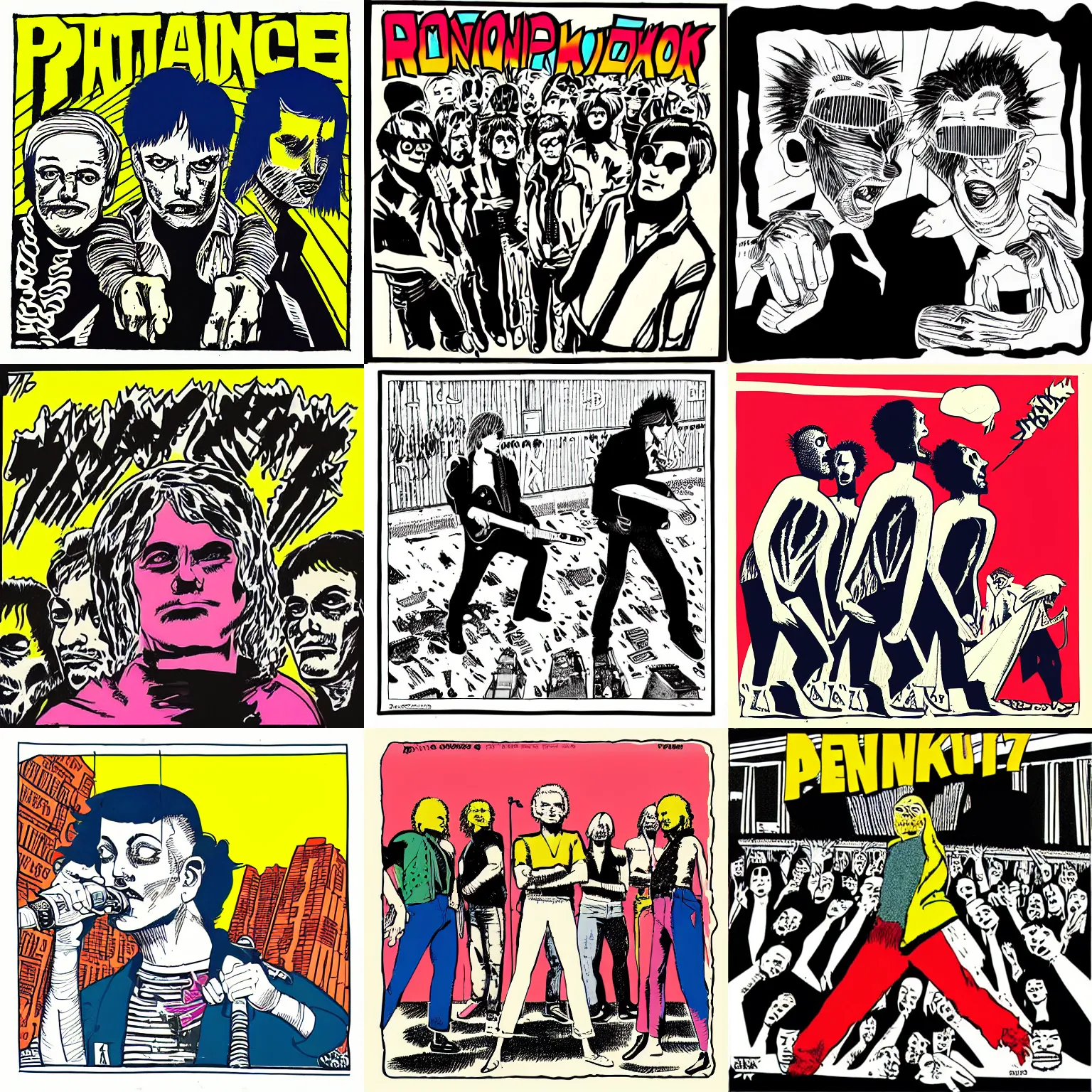 Prompt: Album art for a punk record from the 70s, illustration, lightly colored, slightly minimal, comic book style, by Raymond Pettibon