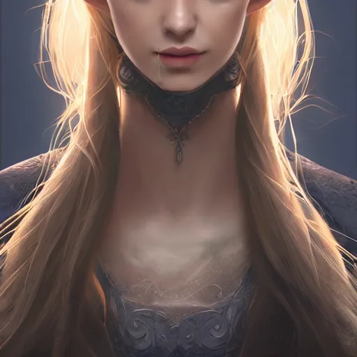 Prompt: Frontal portrait of a young, beautiful and elegant female elf, full of details, matte painting, concept art, smooth, by Kittichai Rueangchaichan and wlop，trending on cgsociety and artstation，8kHDR，light effect，rtx on，-H 768