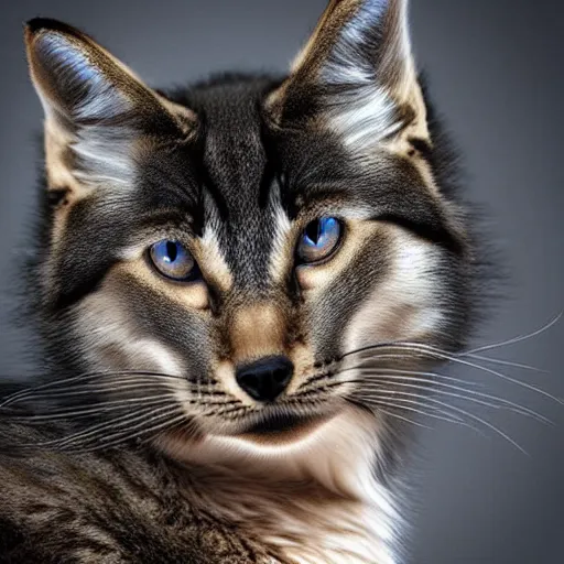 Image similar to a feline wolf - cat - hybrid, animal photography