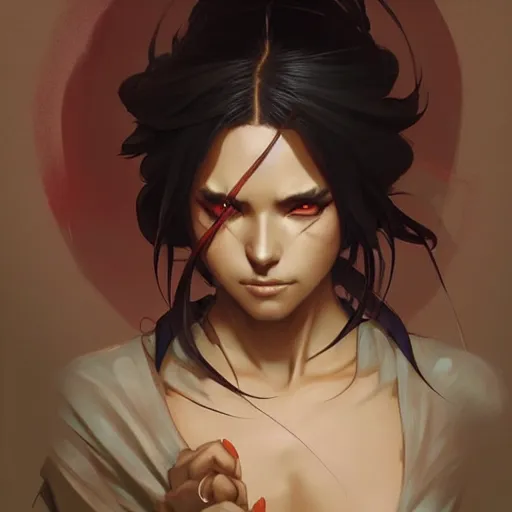 Prompt: Itatchi Uchiha, fantasy, intricate, elegant, highly detailed, digital painting, artstation, concept art, matte, sharp focus, illustration, art by Artgerm and Greg Rutkowski and Alphonse Mucha