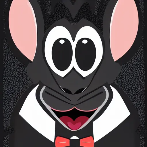 Image similar to A extremely highly detailed majestic hi-res beautiful, highly detailed head and shoulders portrait of a scary terrifying, horrifying, creepy black cartoon rabbit with a bowtie and scary big eyes, earing a shirt laughing, hey buddy, let's be friends, in the style of Walt Disney