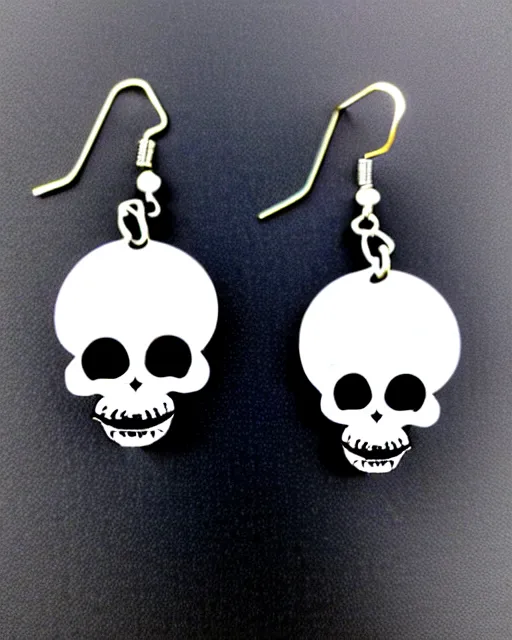 Image similar to spooky cartoon skull, 2 d lasercut earrings, in the style of tim burton