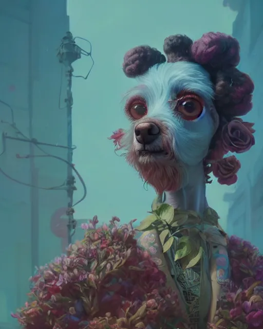 Prompt: highly detailed surreal vfx portrait of a nowpunk poodle, stephen bliss, unreal engine, greg rutkowski, loish, rhads, beeple, makoto shinkai and lois van baarle, ilya kuvshinov, rossdraws, tom bagshaw, alphonse mucha, global illumination, detailed and intricate environment