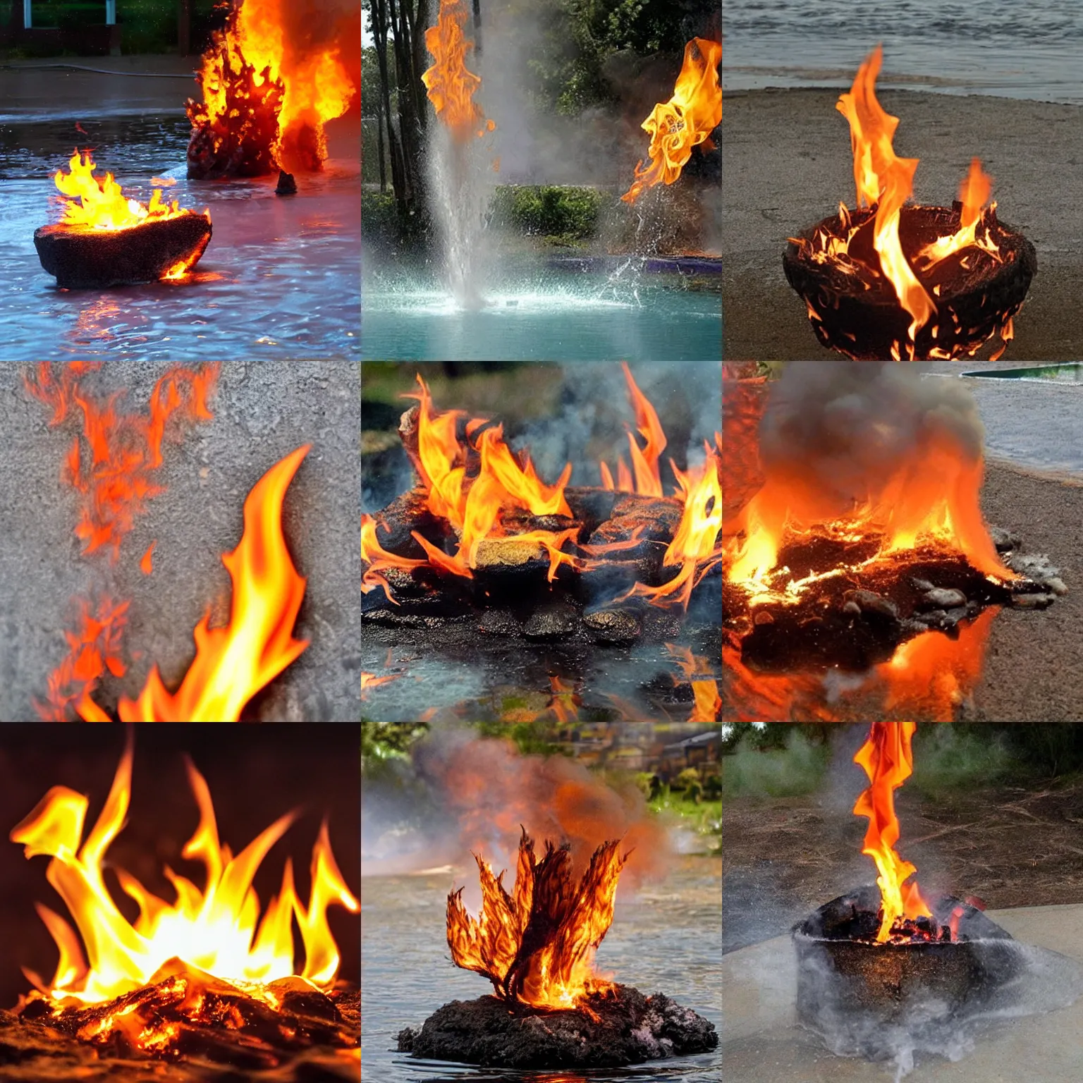 Prompt: fire made out of water