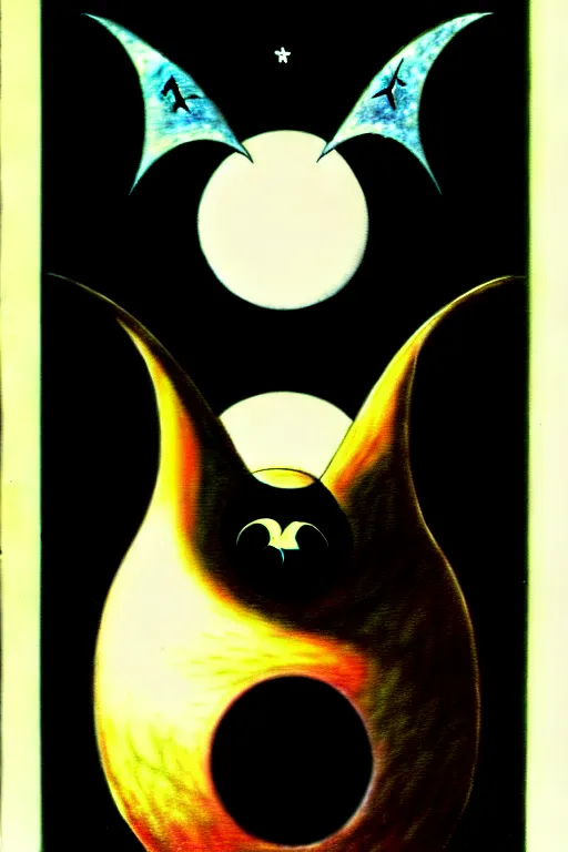 Prompt: tarot card, bat, naoto hattori, flat muted colors