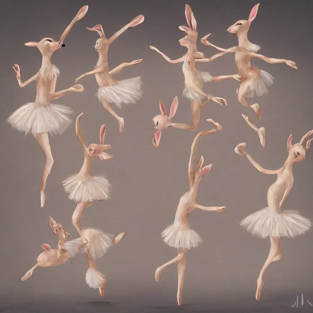 Prompt: ballerina bunnies dancing gracefully on a stage, surrealistic, detailed