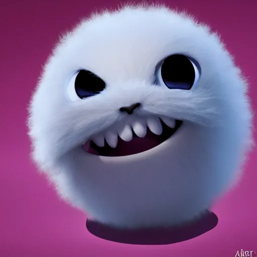 Image similar to fluffy ball with one eye. monster. looking to the camera. smile. artstation.