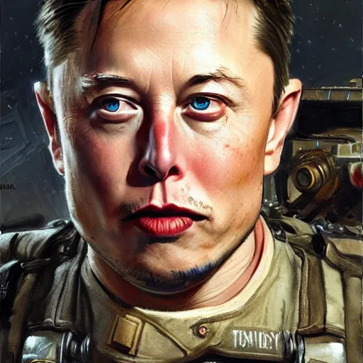 Prompt: Elon Musk as a soldier, closeup character art by Donato Giancola, Craig Mullins, digital art, trending on artstation