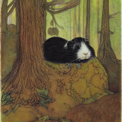 Image similar to a guinea pig in a forest, in the style of John Bauer