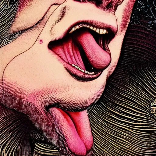 Image similar to closeup of tongue, by yoichi hatakenaka, masamune shirow, josan gonzales and dan mumford, ayami kojima, takato yamamoto, barclay shaw, karol bak