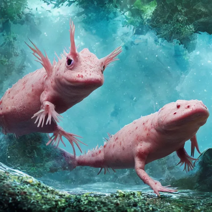 Image similar to axolotl. national geographic. very coherent symmetrical artwork. cinematic, high detail, octane render, 8 k, iridescent accents