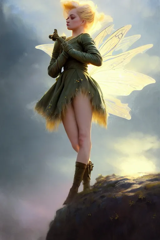 Image similar to cinematic shot of an epic portrait of a cute blonde fairy dressed in military clothes, stylised military clothes, large wings on back, shiny skin, beautiful, small details, realistic poster with volumetric light from jeremy lipkin and michael garmash, craig mallism, artgerm, unreal engine, radiant light, digital art, trends at art station, a masterpiece